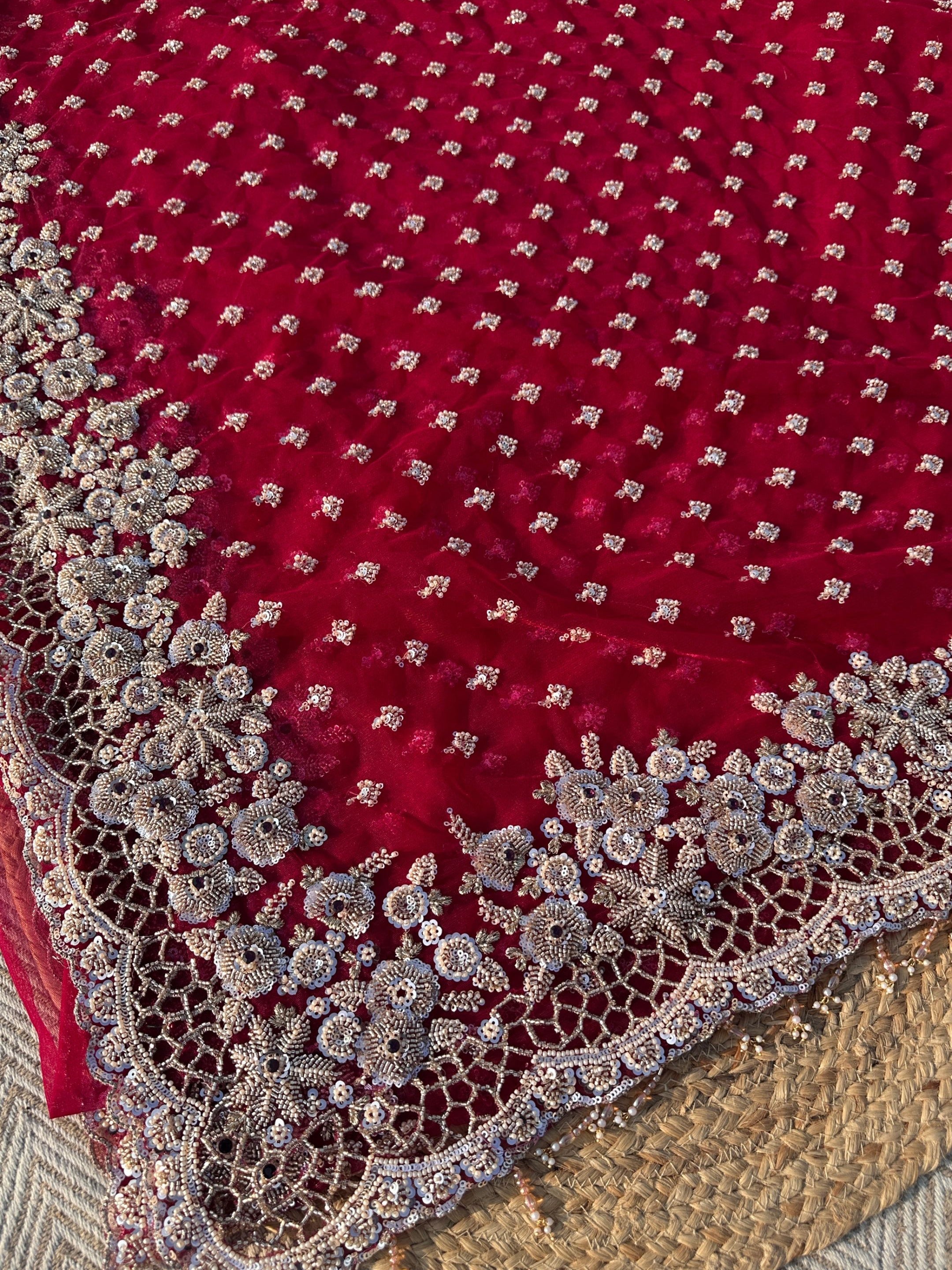 Magenta Net Saree with Blouse with Cutdana, Sequins, Beads, Stone and Cutwork Embroidery 7